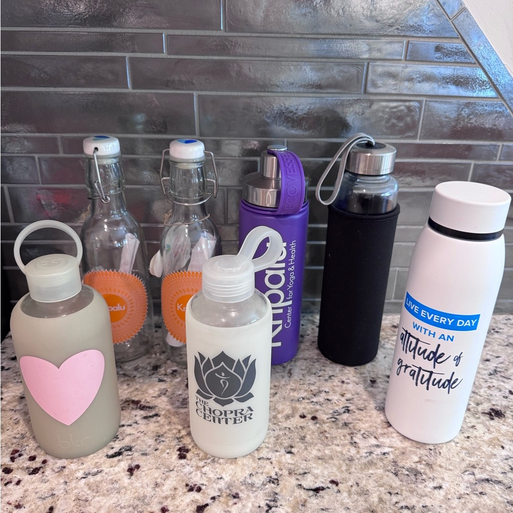 Glass Water Bottles and others…Tony Robbins, Kripalu, Deepak Chopra
